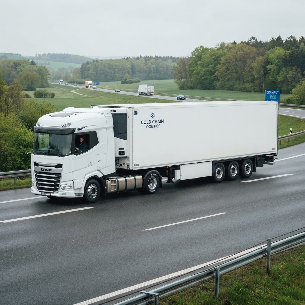 A modern curtain-sider trailer on a European highway